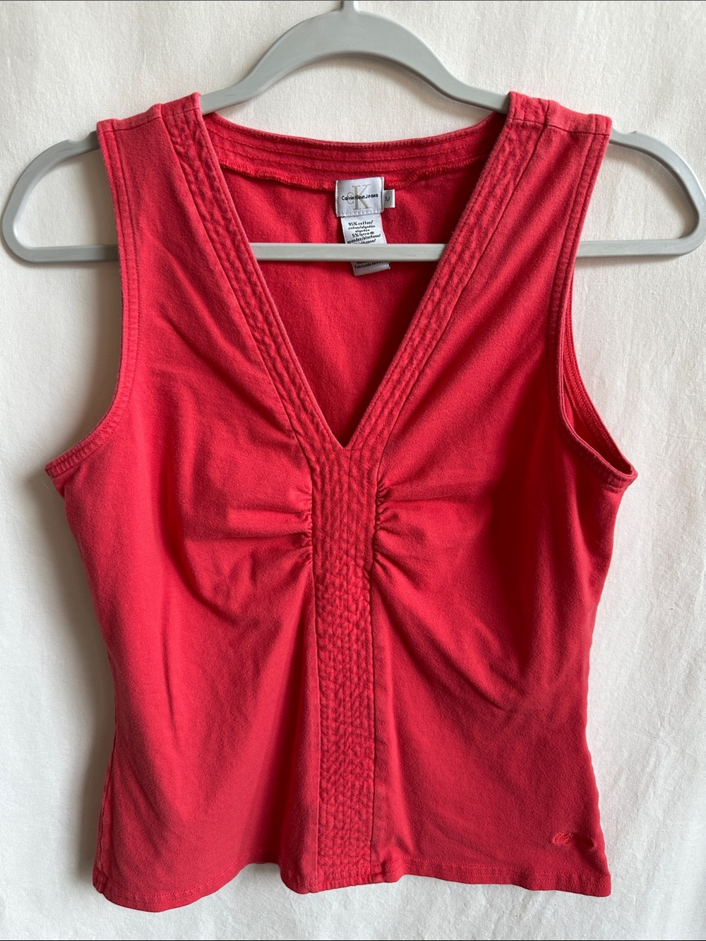 Calvin Klein Jeans orange/coral V neck tank top, size M